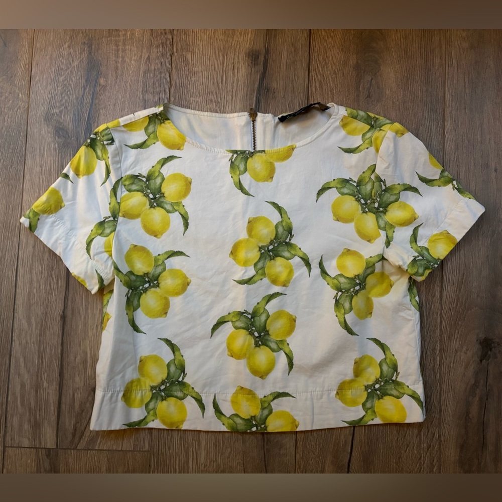 Katie Kime Lemon Print Crop Top Size Medium Made in USA Preppy Summer - Picture 2 of 10